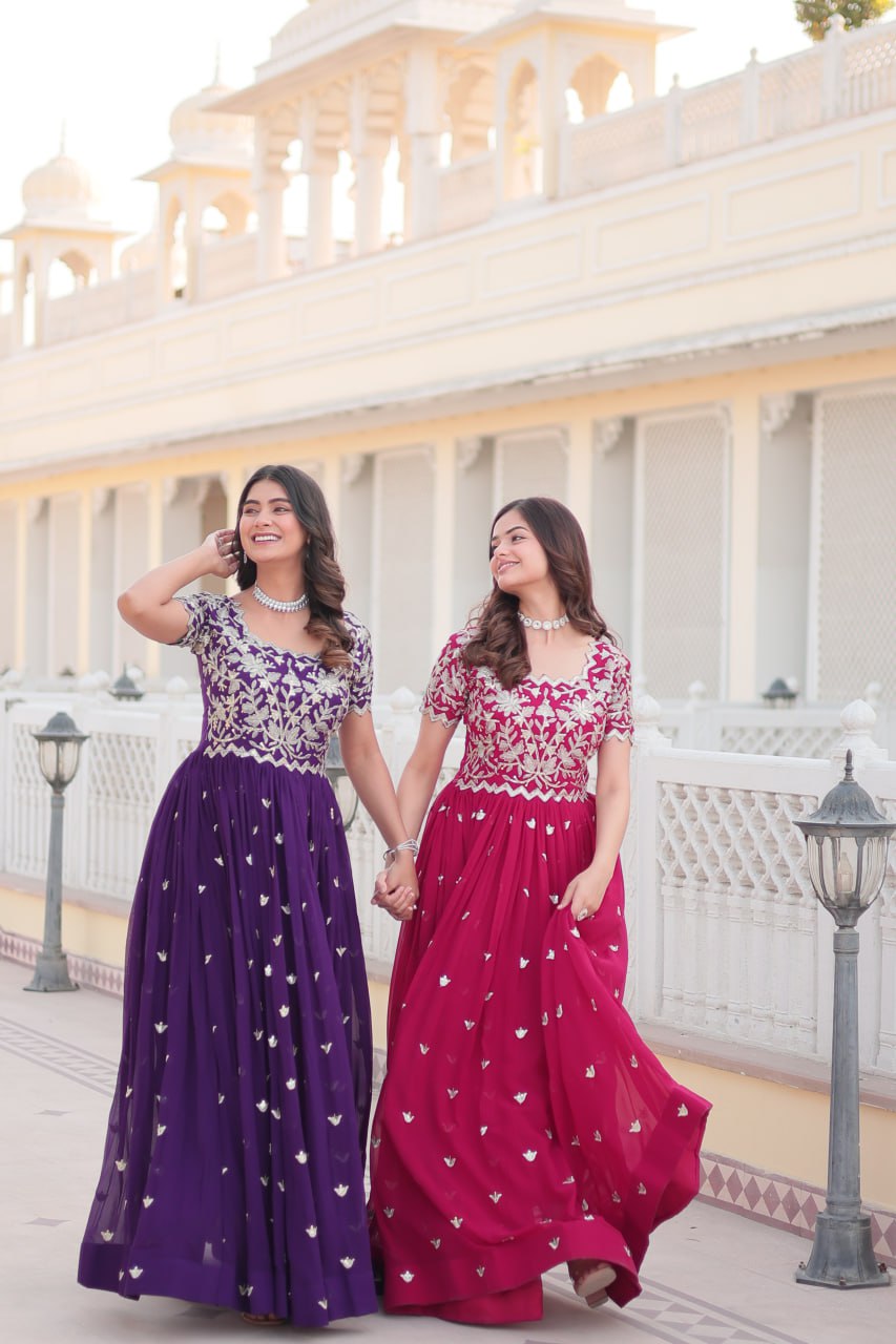 Sublime Faux Georgette Cording Sequins Worked Gown - Ethnicwish