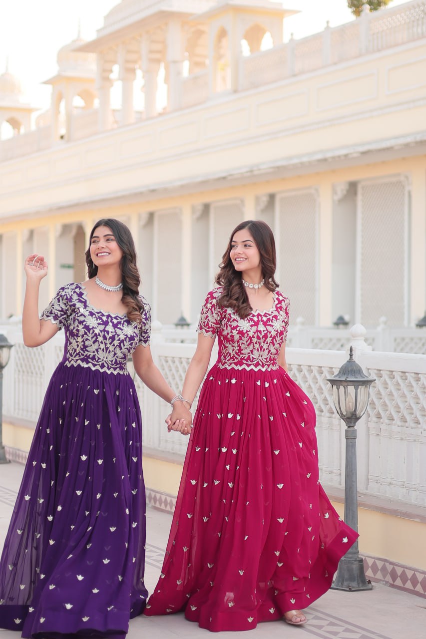 Sublime Faux Georgette Cording Sequins Worked Gown - Ethnicwish