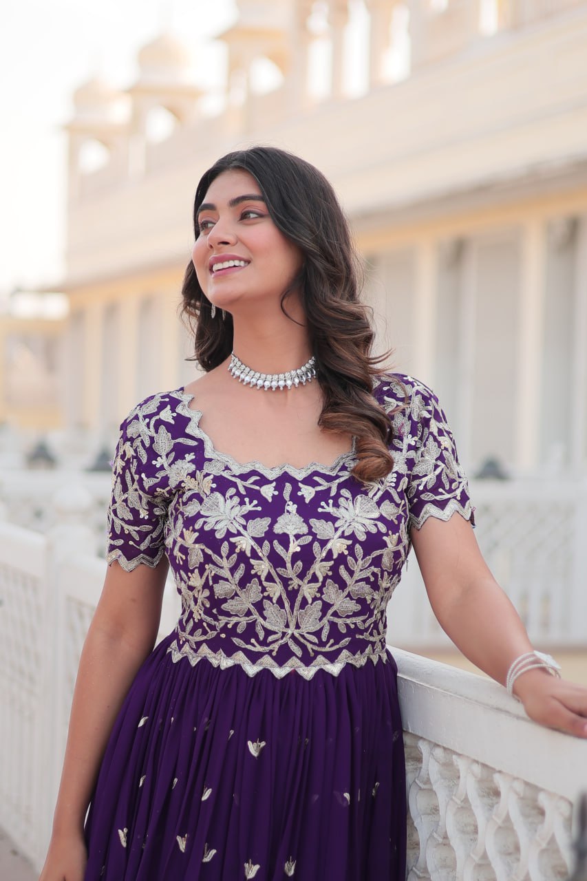 Sublime Faux Georgette Cording Sequins Worked Gown - Ethnicwish