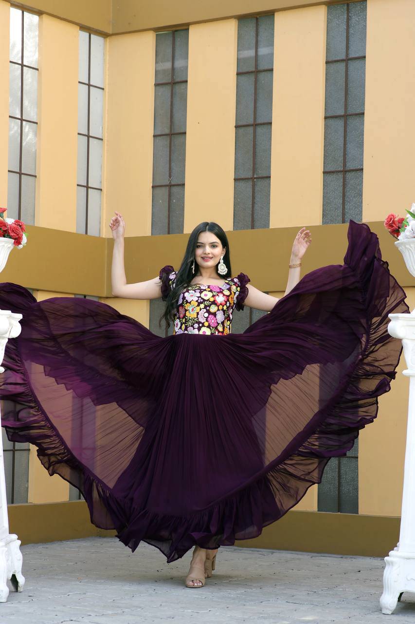 Gentle Faux Georgette Sequins Embroidered Fully Stitched Gown - Ethnicwish