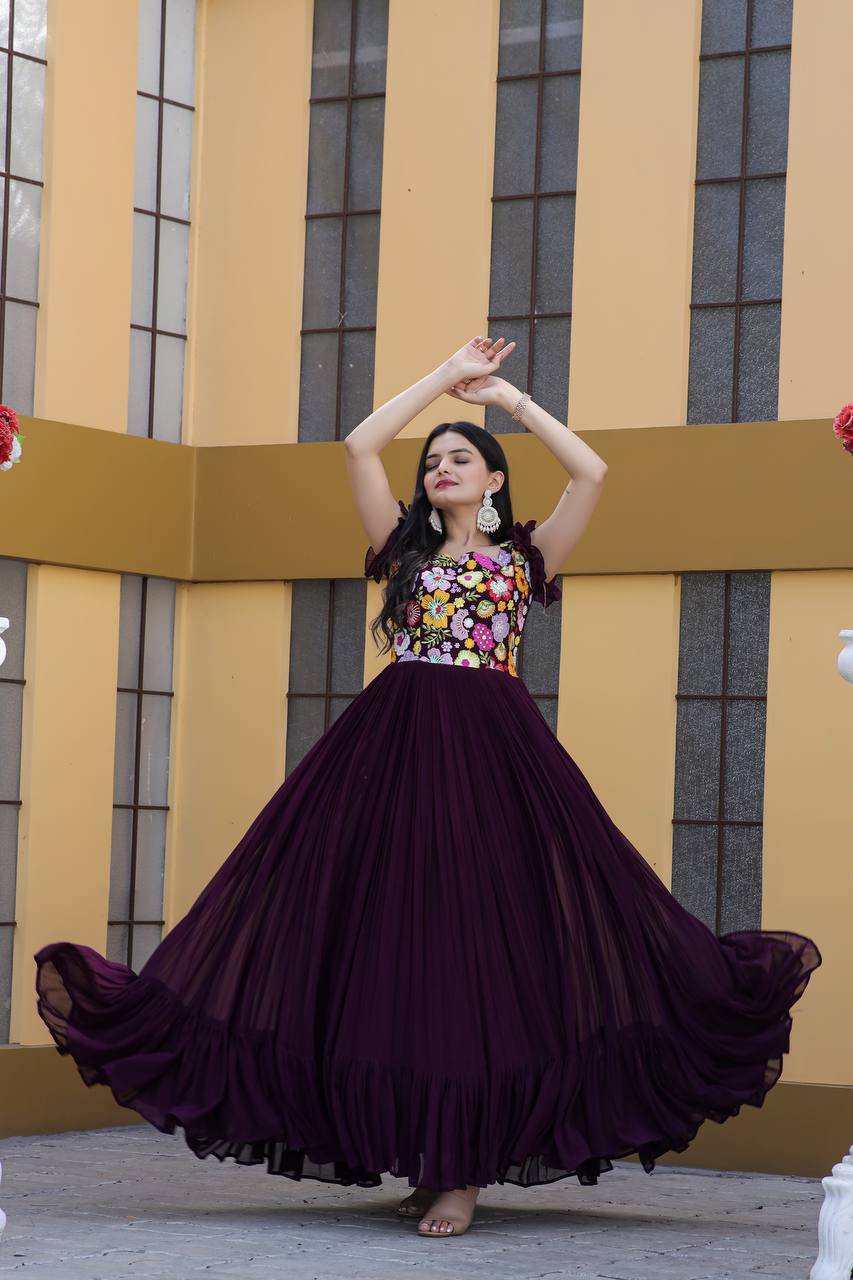 Gentle Faux Georgette Sequins Embroidered Fully Stitched Gown - Ethnicwish