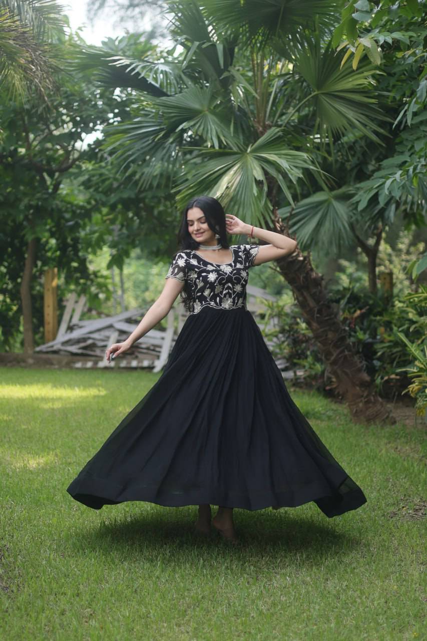 Enticing Faux Georgette Coded Sequins Embroidered Gown - Ethnicwish