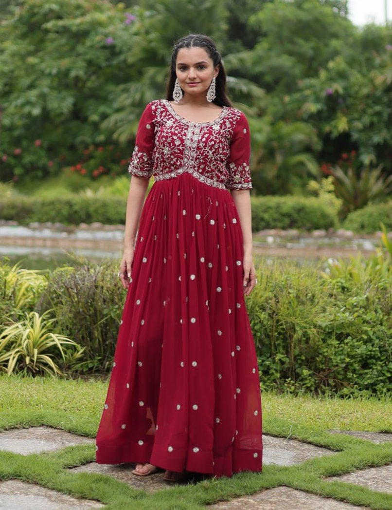 Spellbinding Zari Thread Sequins Worked Designer Gown - Ethnicwish