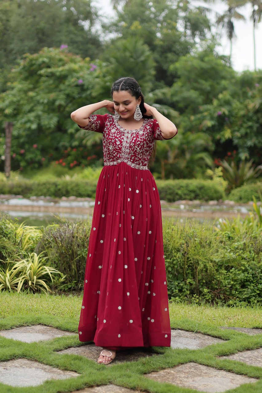 Spellbinding Zari Thread Sequins Worked Designer Gown - Ethnicwish