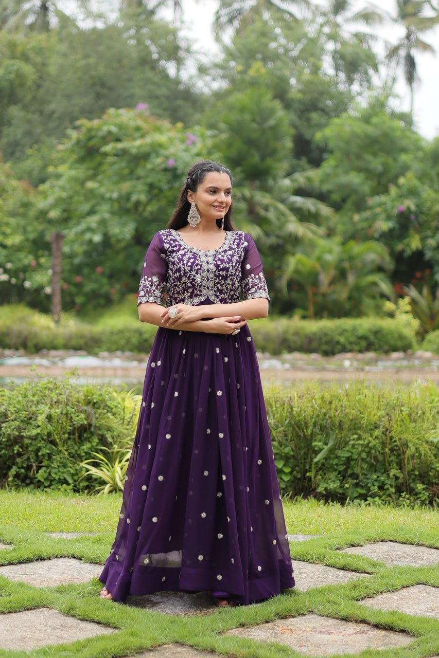 Spellbinding Zari Thread Sequins Worked Designer Gown - Ethnicwish