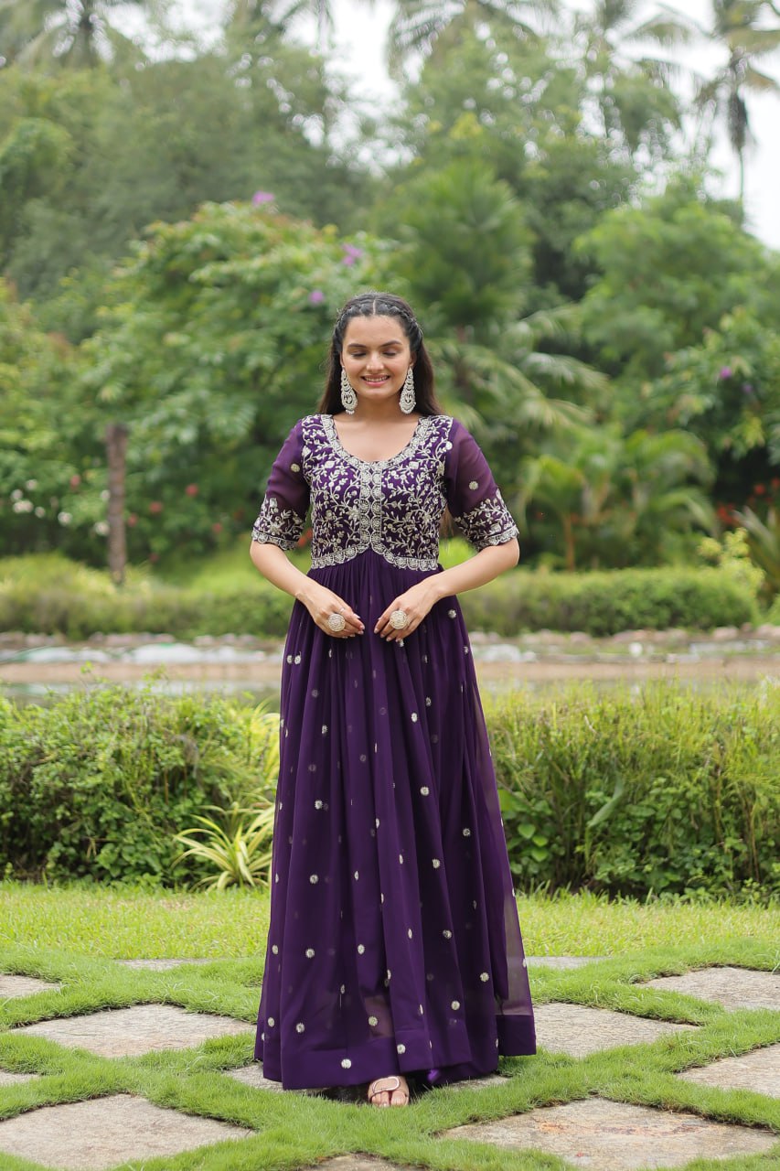 Spellbinding Zari Thread Sequins Worked Designer Gown - Ethnicwish