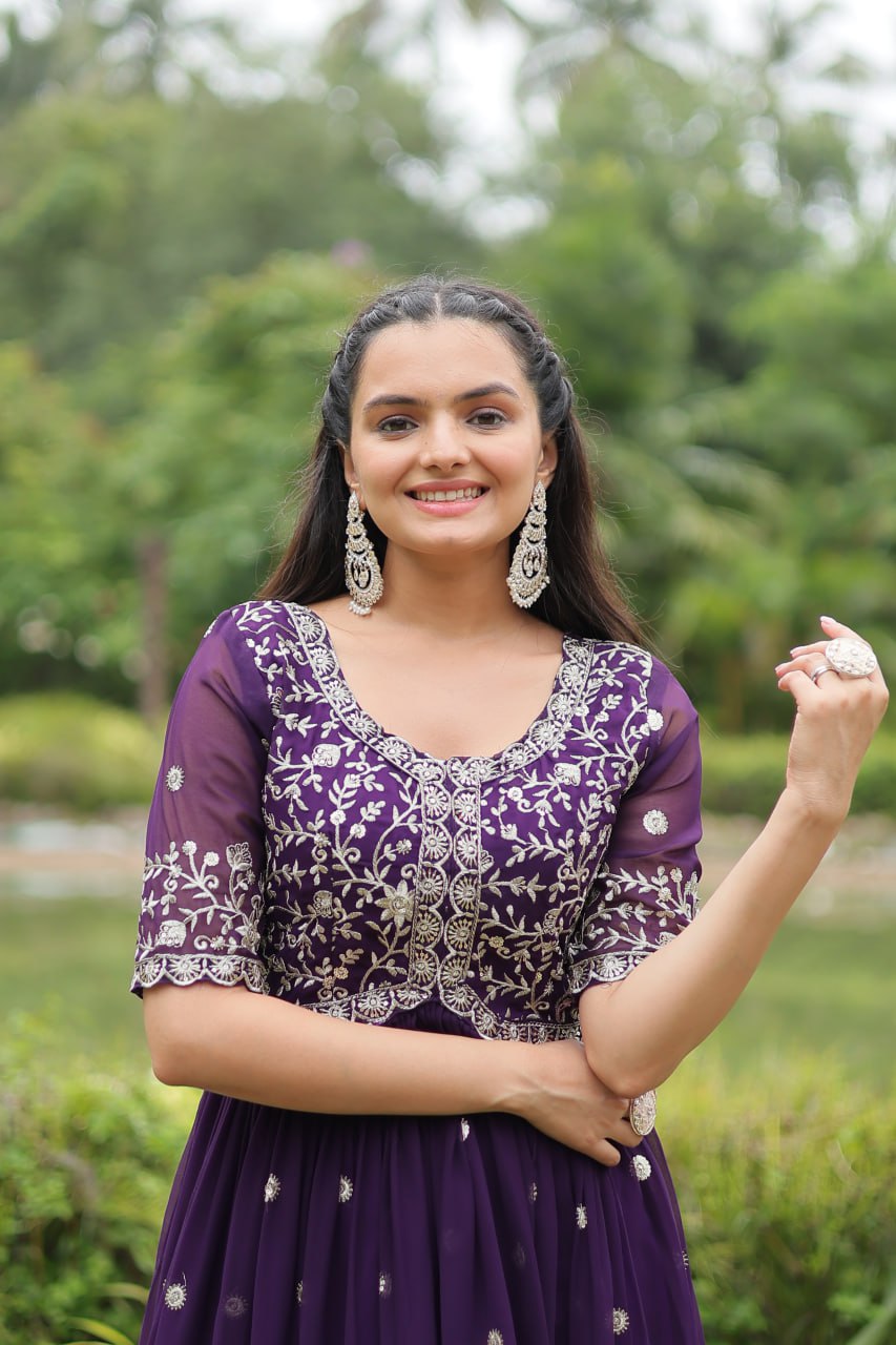 Spellbinding Zari Thread Sequins Worked Designer Gown - Ethnicwish