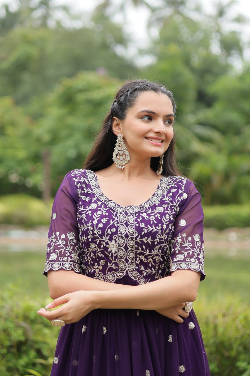 Spellbinding Zari Thread Sequins Worked Designer Gown - Ethnicwish