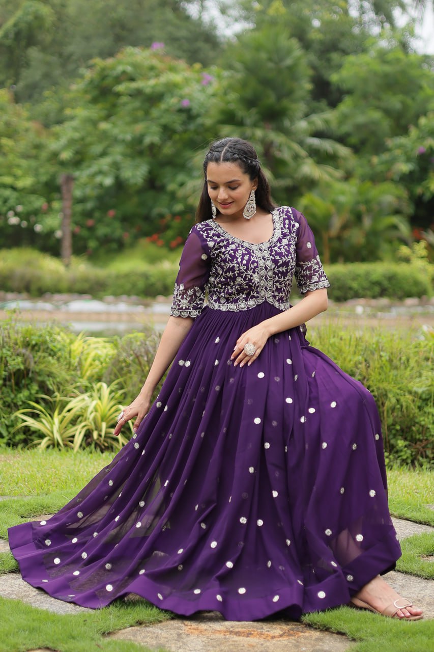 Spellbinding Zari Thread Sequins Worked Designer Gown - Ethnicwish
