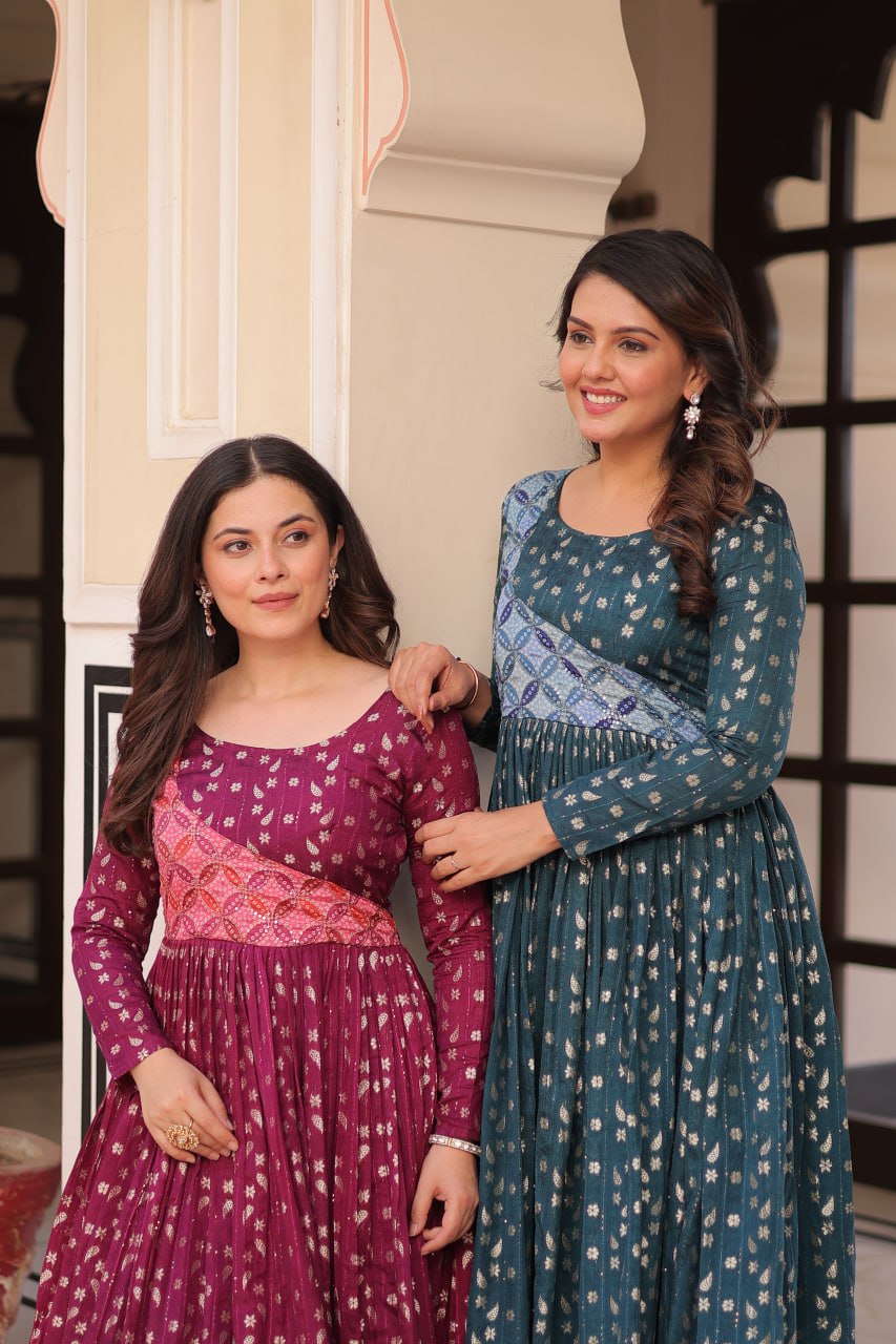 Elegant Staple Jacquard Weaving Gown – Fully Stitched & Ready to Wear - ETHNICDEAL