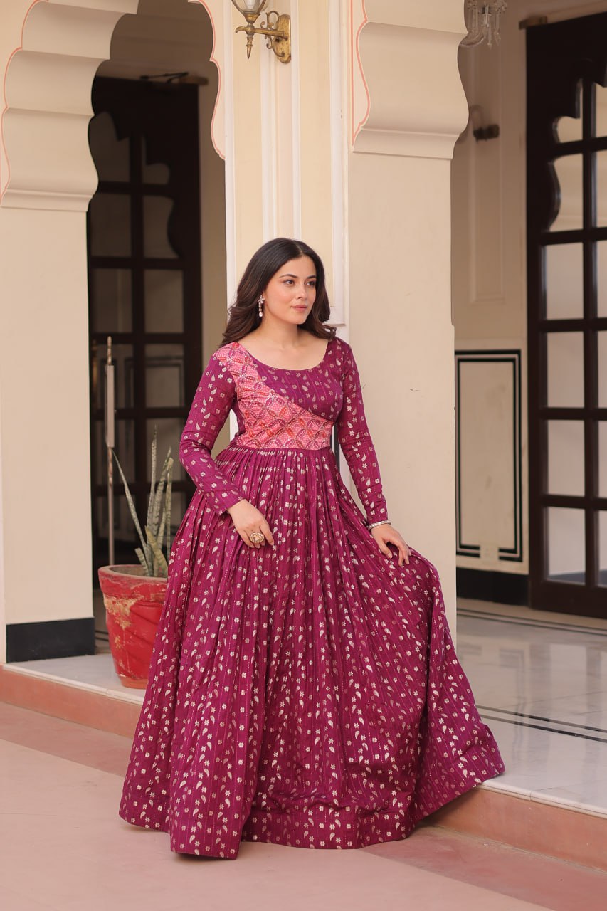 Elegant Staple Jacquard Weaving Gown – Fully Stitched & Ready to Wear - ETHNICDEAL