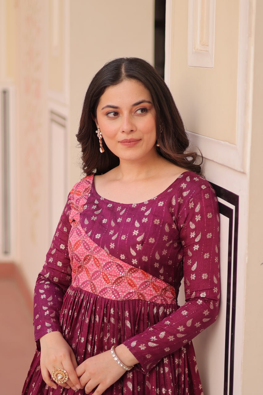 Elegant Staple Jacquard Weaving Gown – Fully Stitched & Ready to Wear - ETHNICDEAL