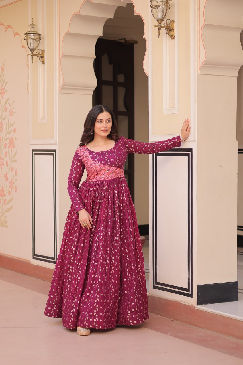 Elegant Staple Jacquard Weaving Gown – Fully Stitched & Ready to Wear - ETHNICDEAL