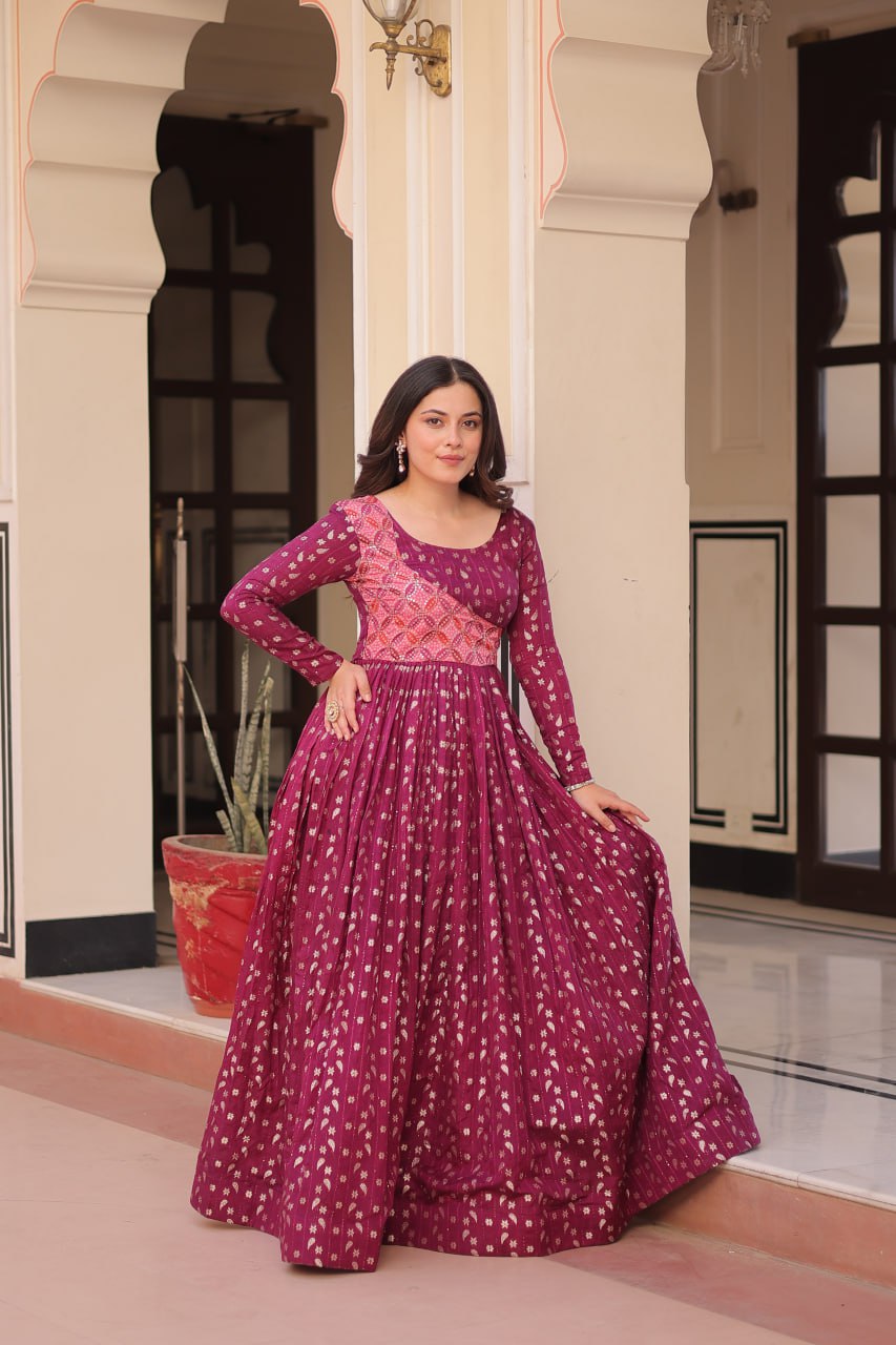 Elegant Staple Jacquard Weaving Gown – Fully Stitched & Ready to Wear - ETHNICDEAL