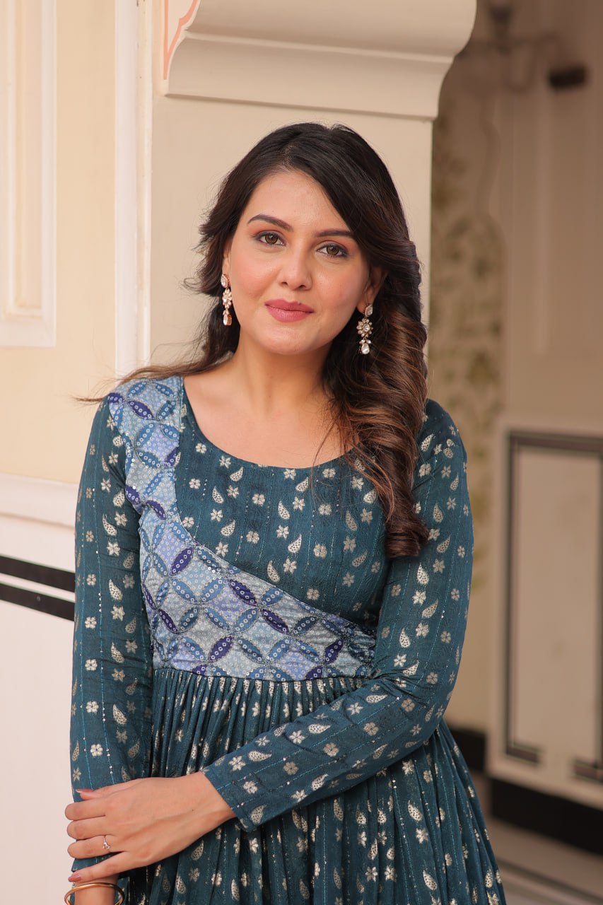 Elegant Staple Jacquard Weaving Gown – Fully Stitched & Ready to Wear - ETHNICDEAL