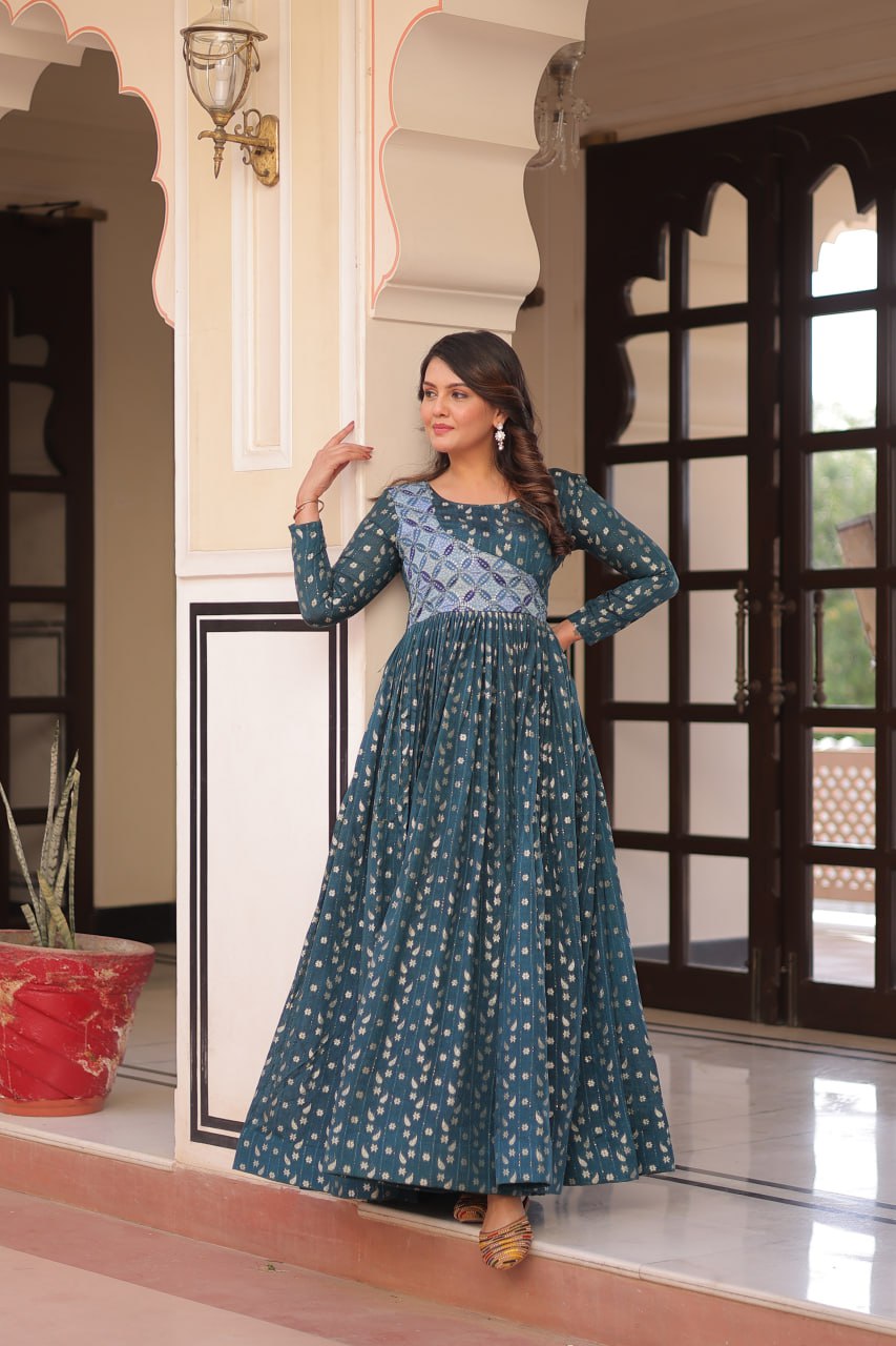 Elegant Staple Jacquard Weaving Gown – Fully Stitched & Ready to Wear - ETHNICDEAL