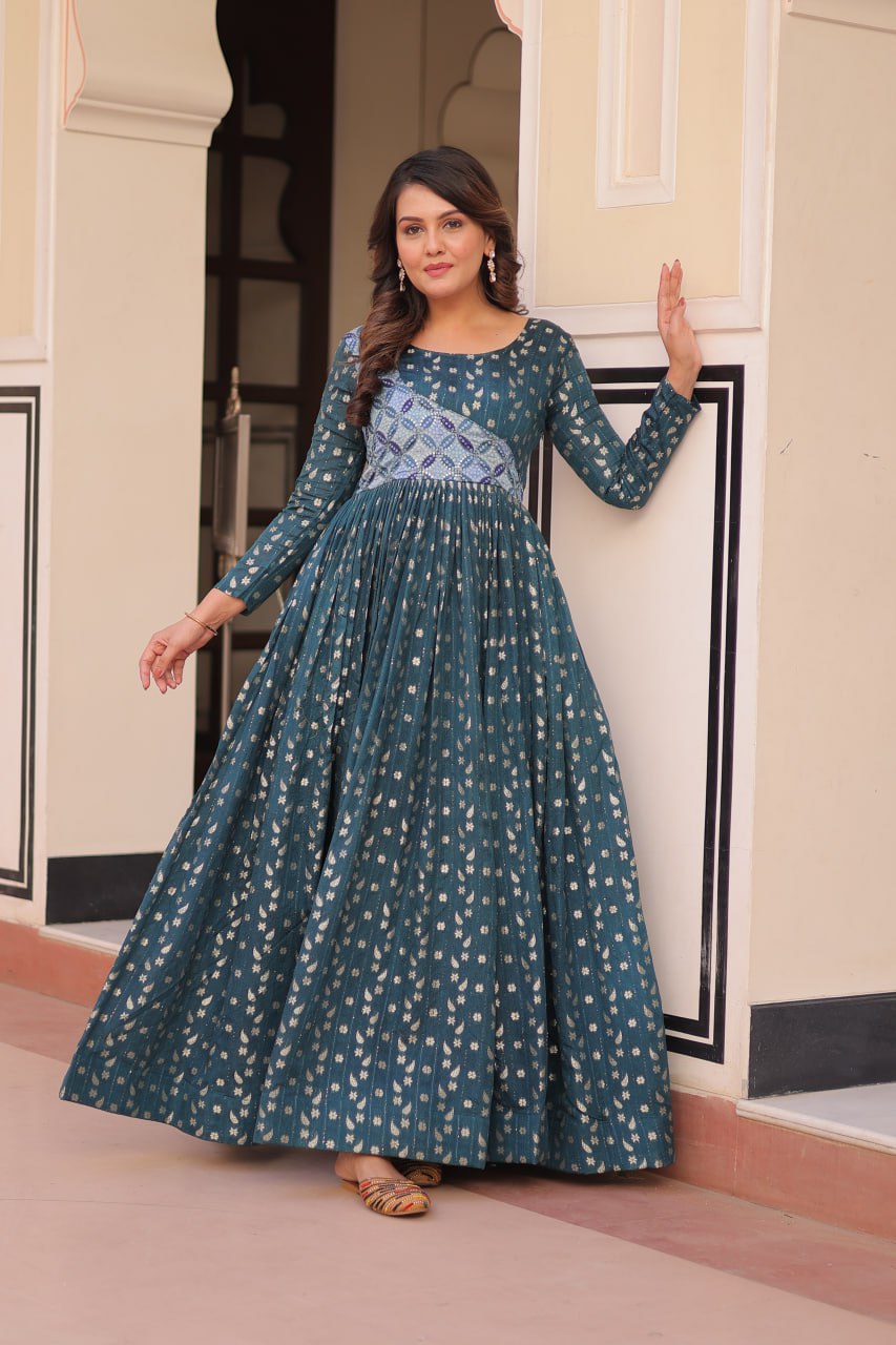 Elegant Staple Jacquard Weaving Gown – Fully Stitched & Ready to Wear - ETHNICDEAL