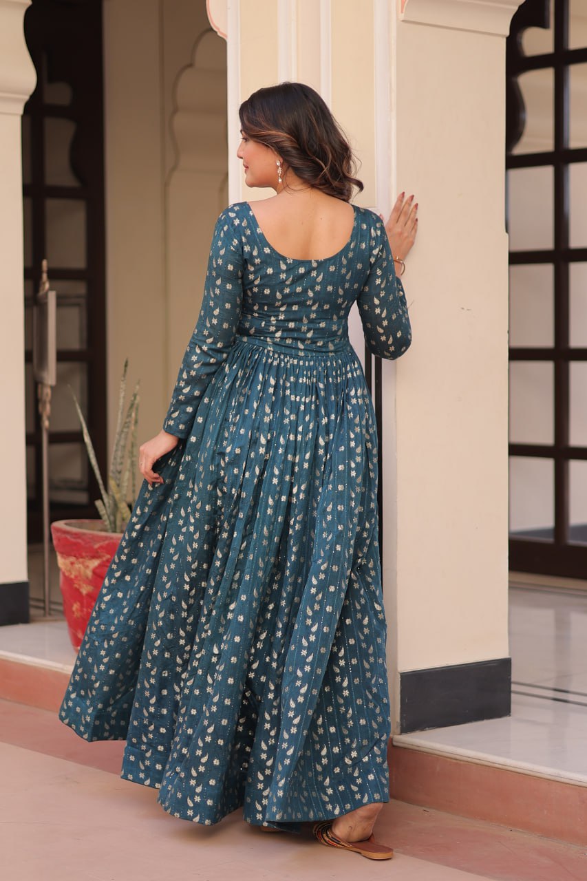Elegant Staple Jacquard Weaving Gown – Fully Stitched & Ready to Wear - ETHNICDEAL