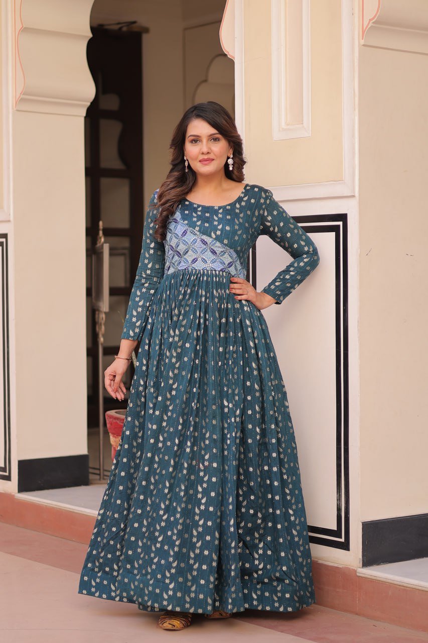 Elegant Staple Jacquard Weaving Gown – Fully Stitched & Ready to Wear - ETHNICDEAL