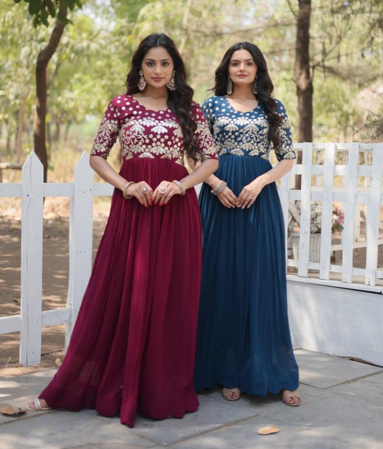 Lovely Faux Georgette Zari Sequins Worked Designer Gown - Ethnicwish