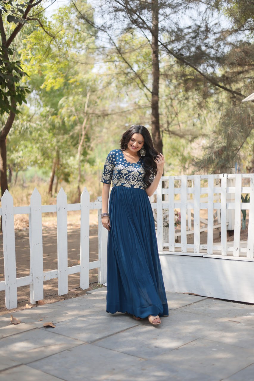 Lovely Faux Georgette Zari Sequins Worked Designer Gown - Ethnicwish