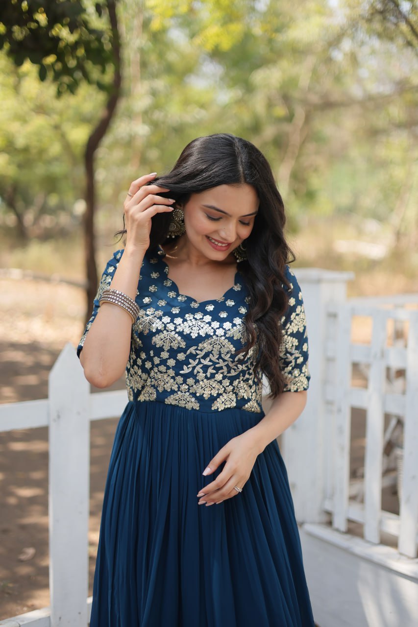 Lovely Faux Georgette Zari Sequins Worked Designer Gown - Ethnicwish