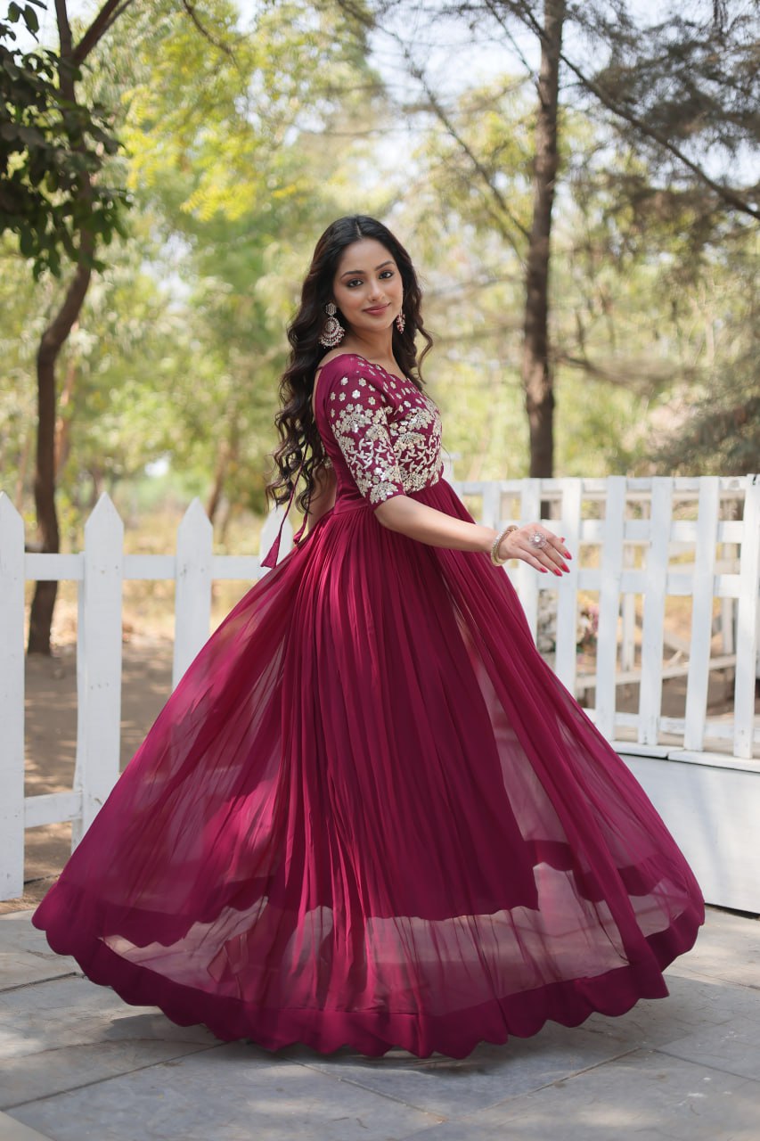 Lovely Faux Georgette Zari Sequins Worked Designer Gown - Ethnicwish