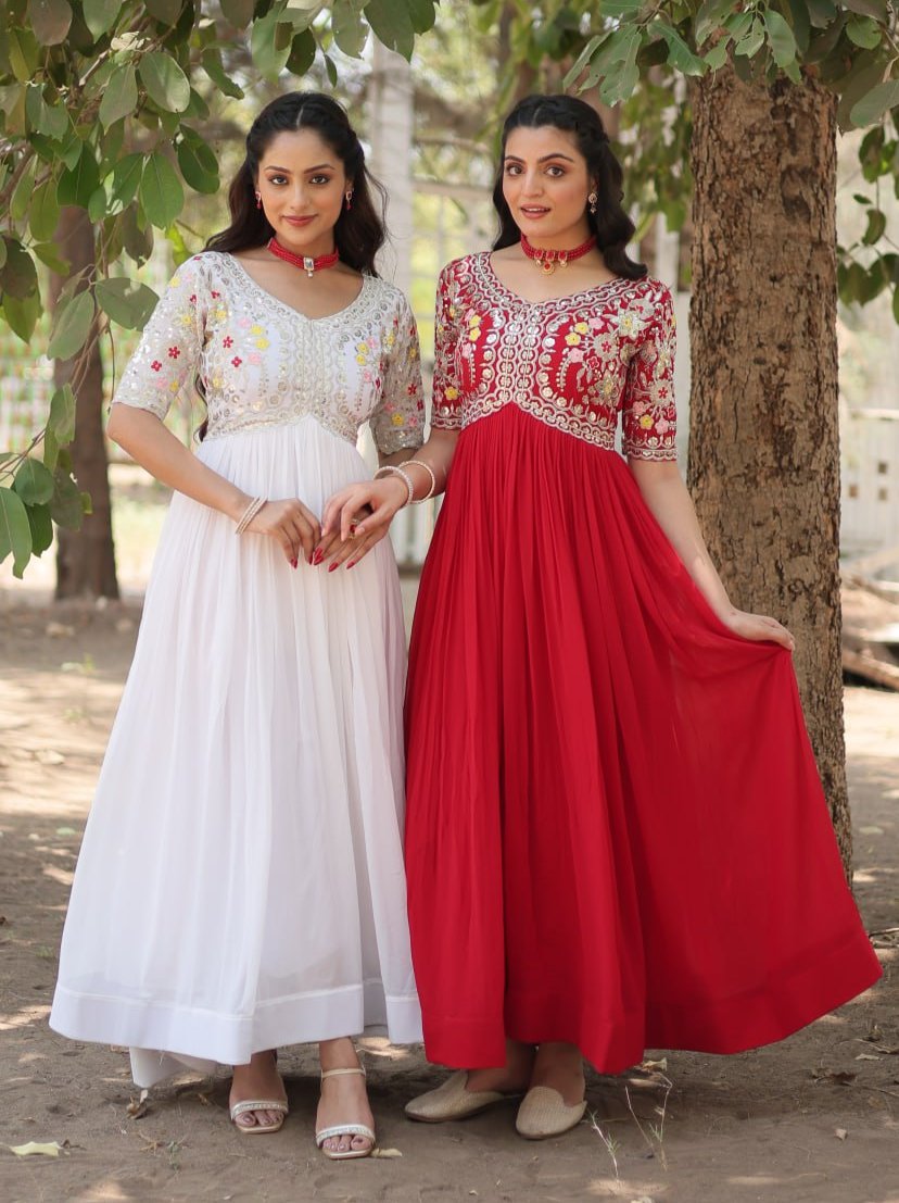 Shimmering Faux Georgette Fully Stitched Designer Gown - Ethnicwish