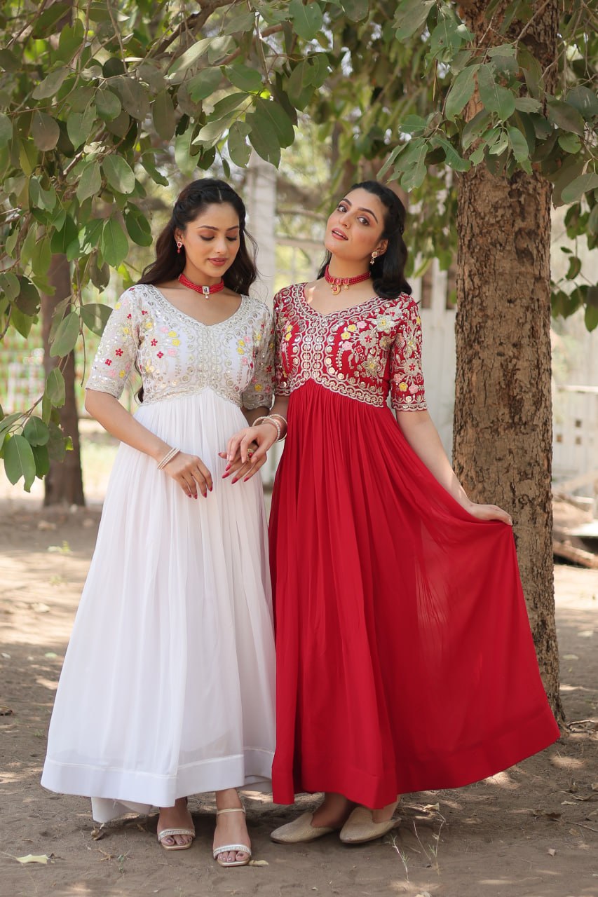 Shimmering Faux Georgette Fully Stitched Designer Gown - Ethnicwish