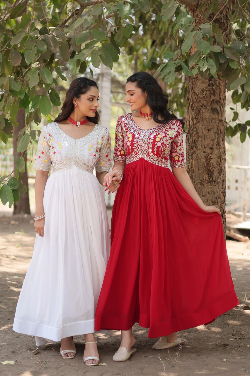 Shimmering Faux Georgette Fully Stitched Designer Gown - Ethnicwish