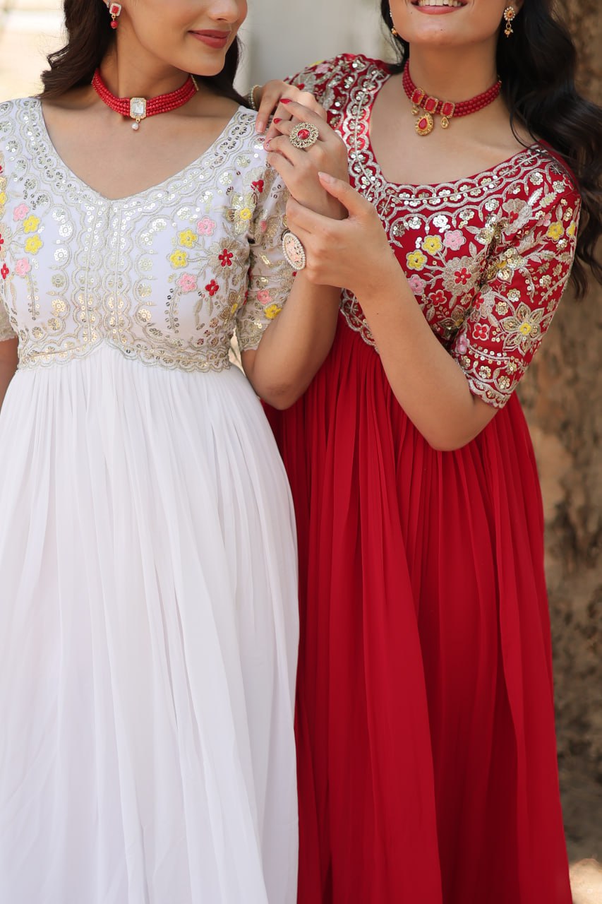 Shimmering Faux Georgette Fully Stitched Designer Gown - Ethnicwish