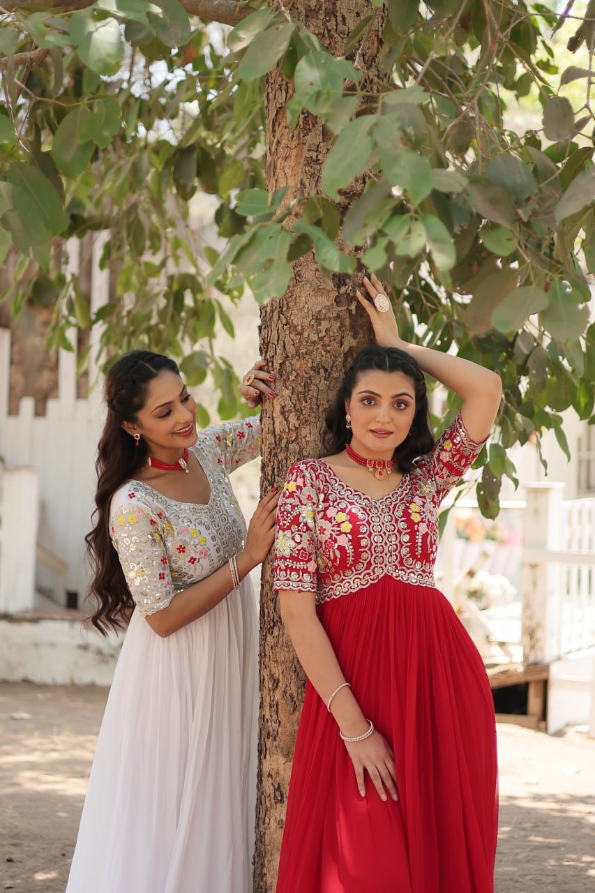 Shimmering Faux Georgette Fully Stitched Designer Gown - Ethnicwish