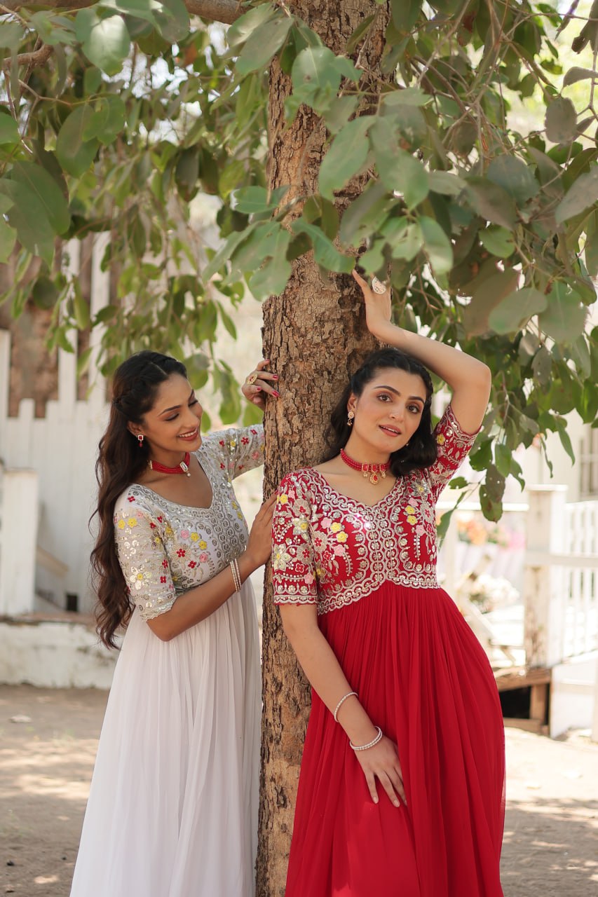 Shimmering Faux Georgette Fully Stitched Designer Gown - Ethnicwish