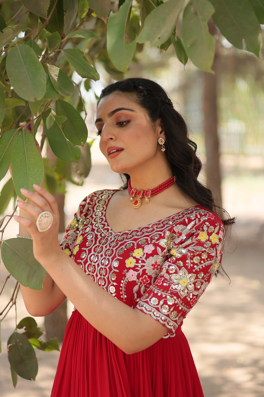 Shimmering Faux Georgette Fully Stitched Designer Gown - Ethnicwish