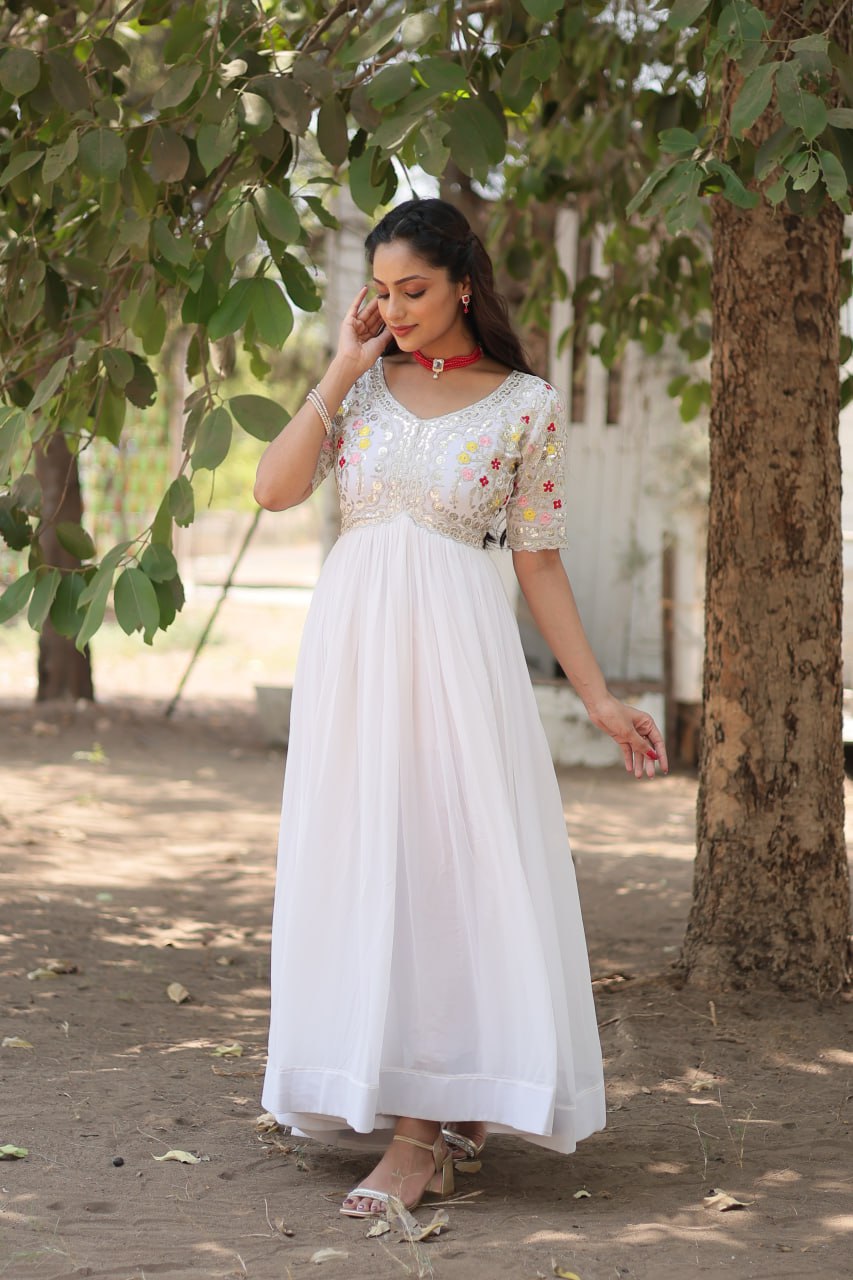 Shimmering Faux Georgette Fully Stitched Designer Gown - Ethnicwish