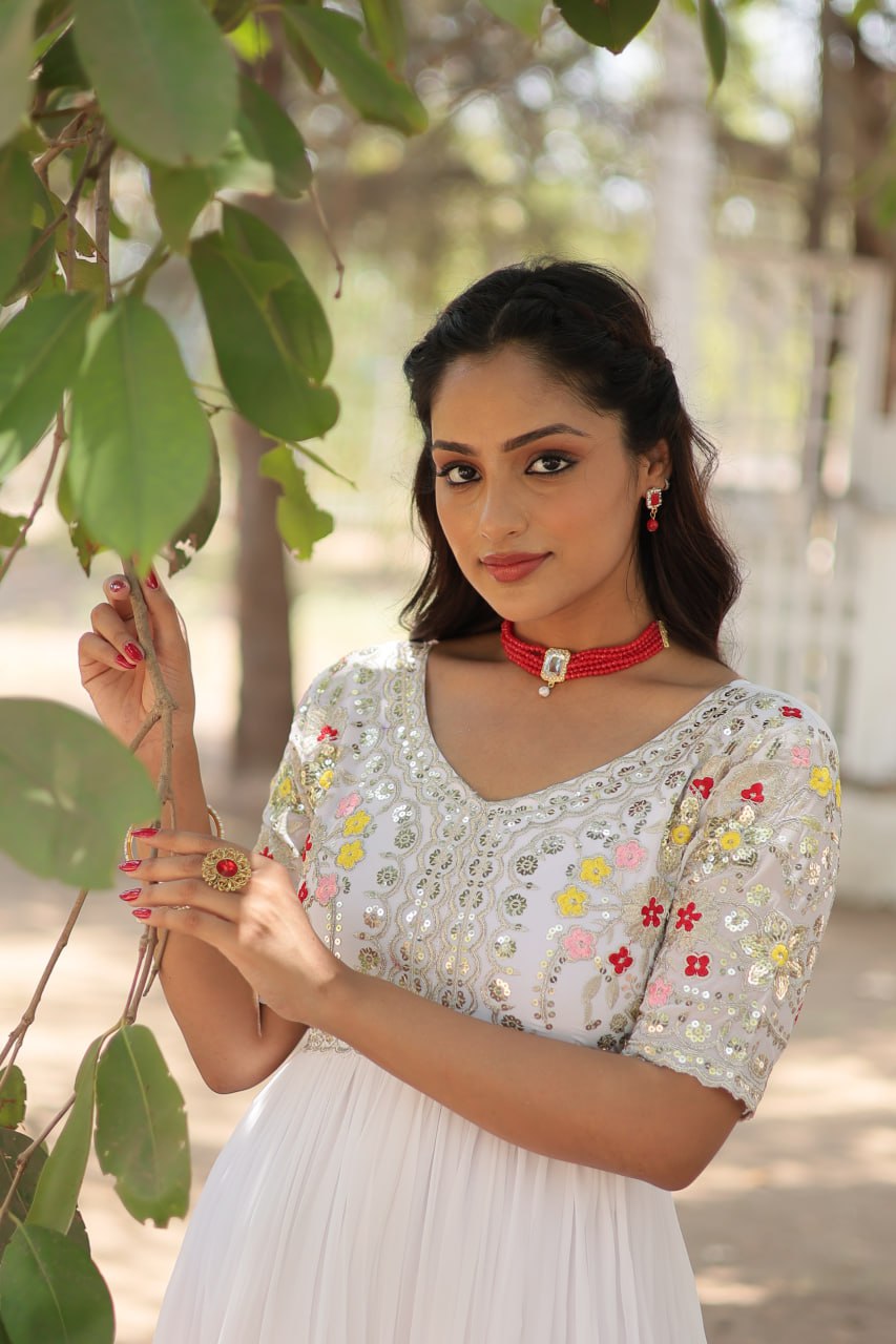 Shimmering Faux Georgette Fully Stitched Designer Gown - Ethnicwish