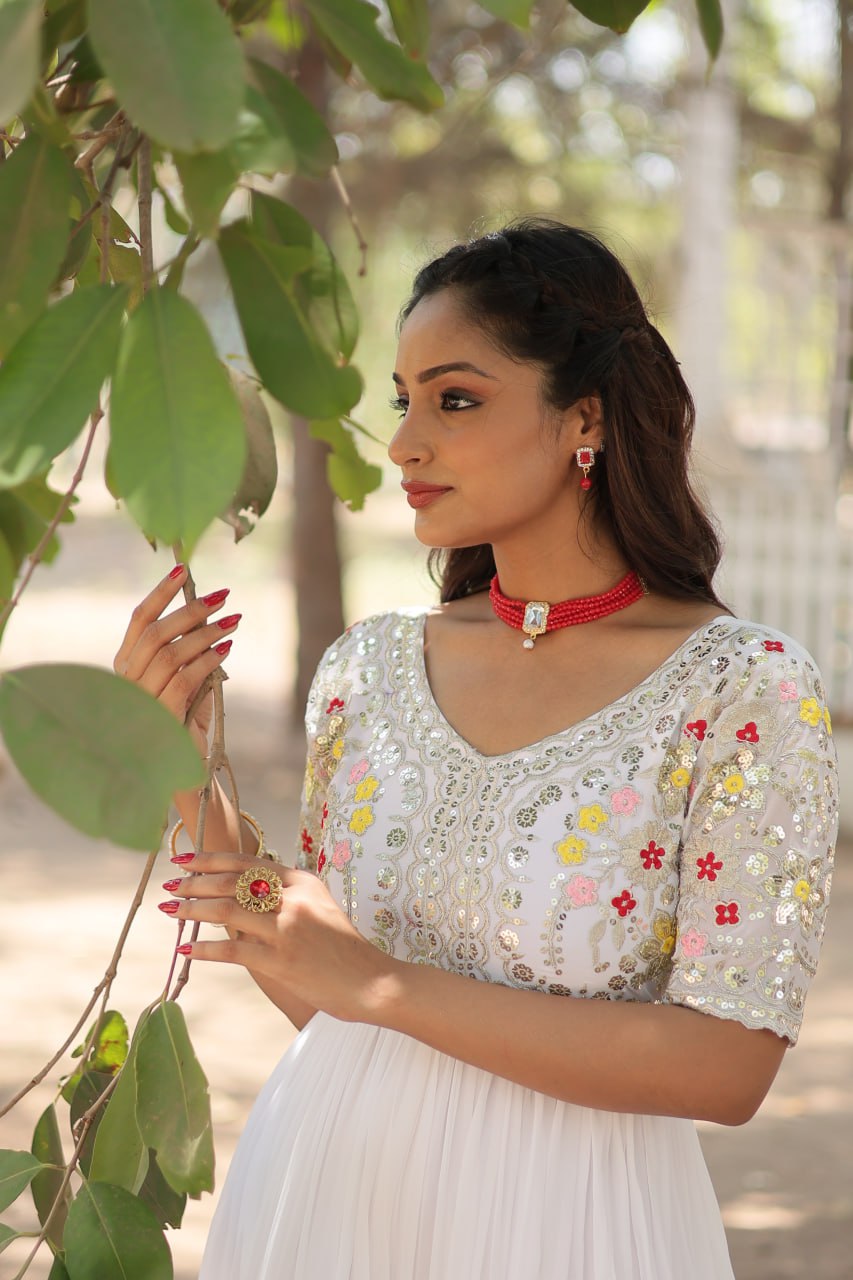 Shimmering Faux Georgette Fully Stitched Designer Gown - Ethnicwish