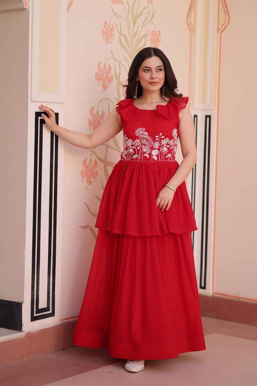 Sleeveless Faux Blooming Beads Embroidered Gown – Party & Festive Wear - ETHNICDEAL