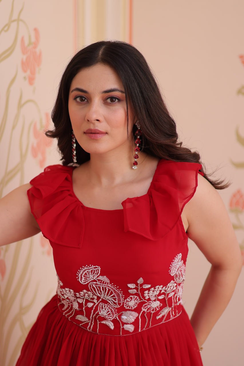 Sleeveless Faux Blooming Beads Embroidered Gown – Party & Festive Wear - ETHNICDEAL