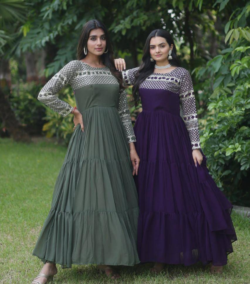 Magnetic Faux Georgette Zari Sequins Worked Gown - Ethnicwish