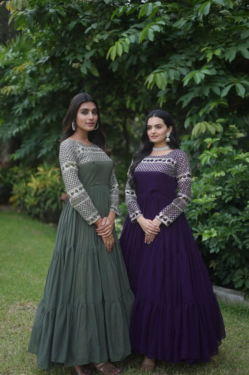 Magnetic Faux Georgette Zari Sequins Worked Gown - Ethnicwish