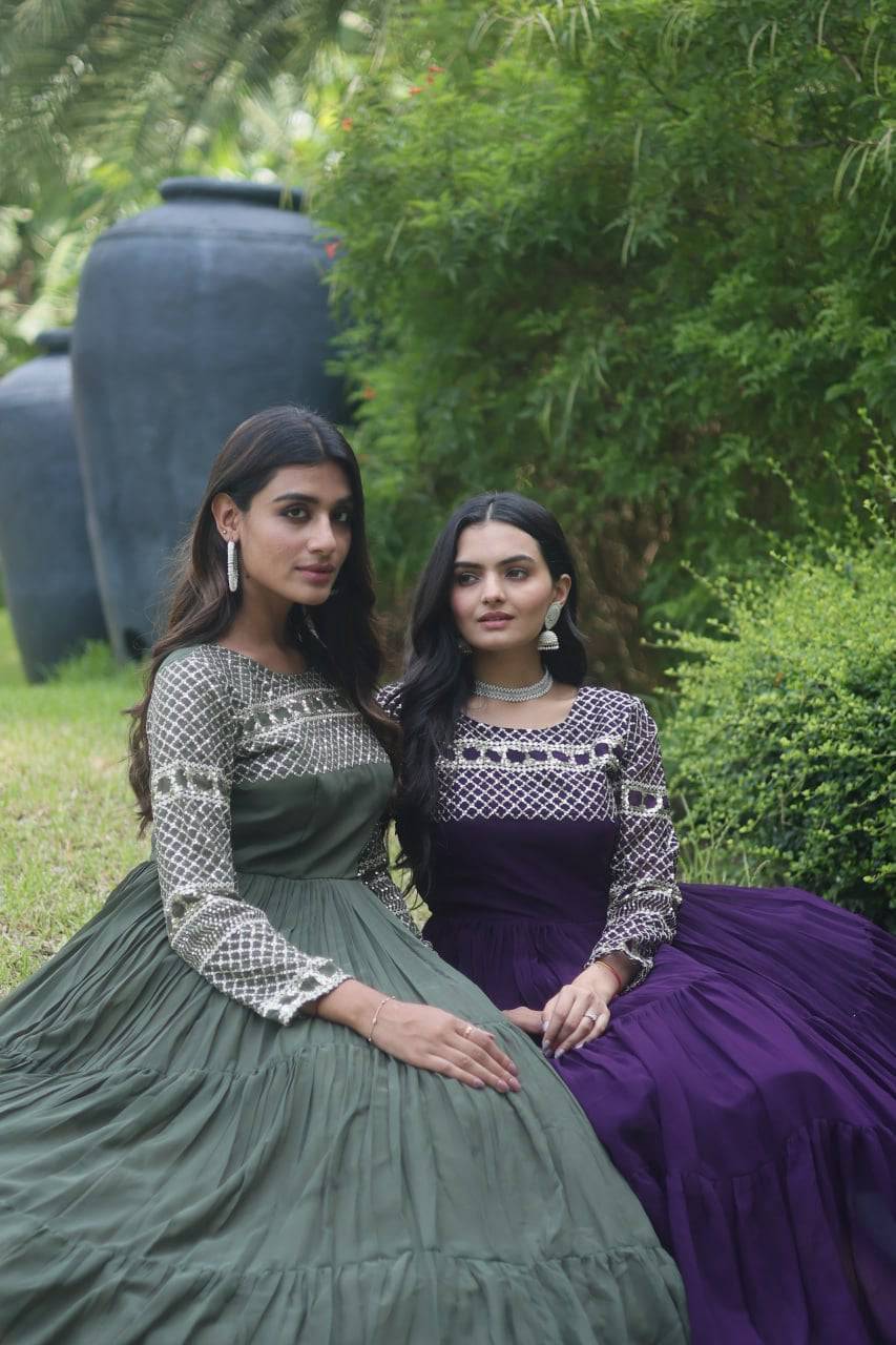 Magnetic Faux Georgette Zari Sequins Worked Gown - Ethnicwish