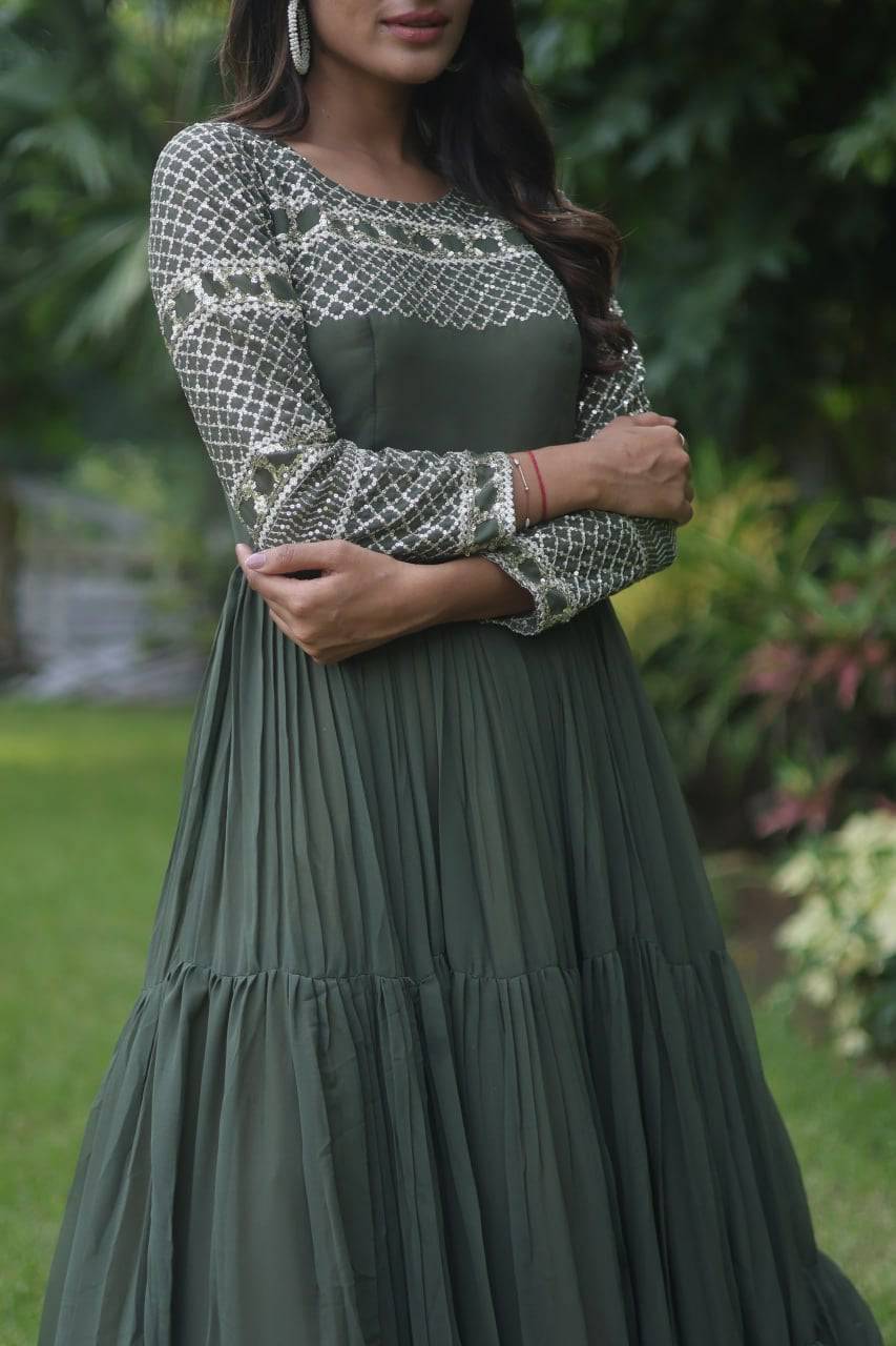 Magnetic Faux Georgette Zari Sequins Worked Gown - Ethnicwish