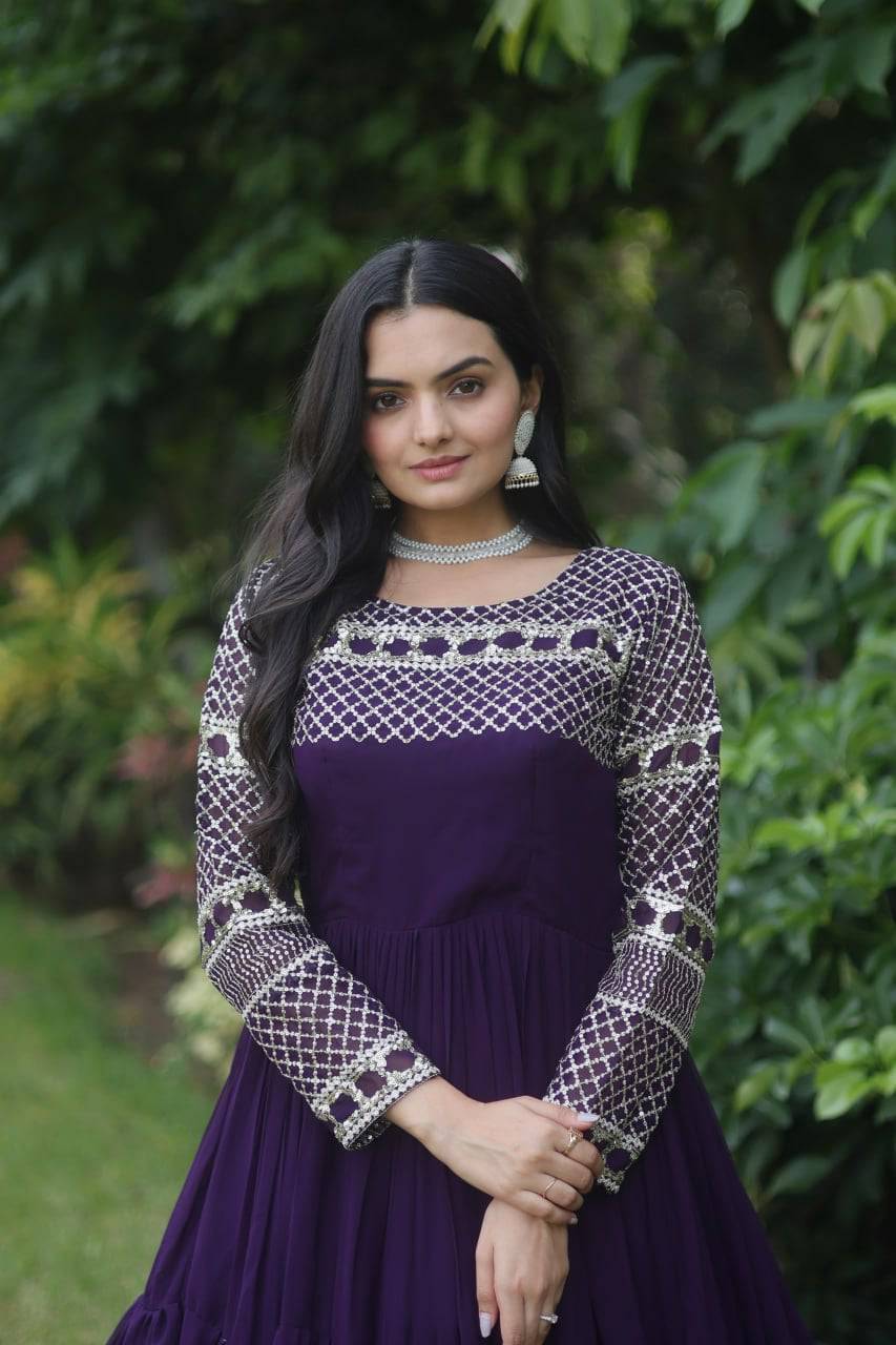 Magnetic Faux Georgette Zari Sequins Worked Gown - Ethnicwish