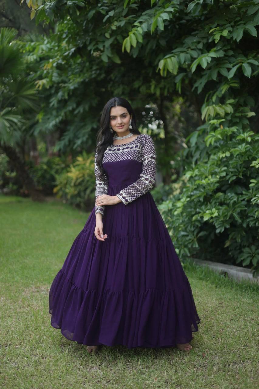 Magnetic Faux Georgette Zari Sequins Worked Gown - Ethnicwish