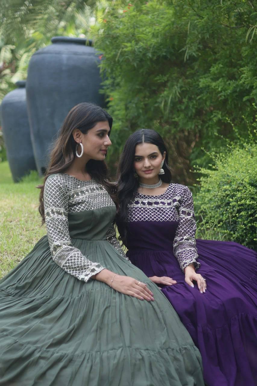 Magnetic Faux Georgette Zari Sequins Worked Gown - Ethnicwish