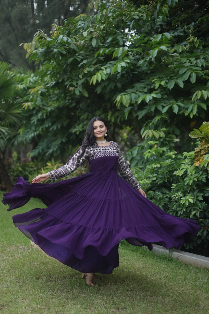 Magnetic Faux Georgette Zari Sequins Worked Gown - Ethnicwish