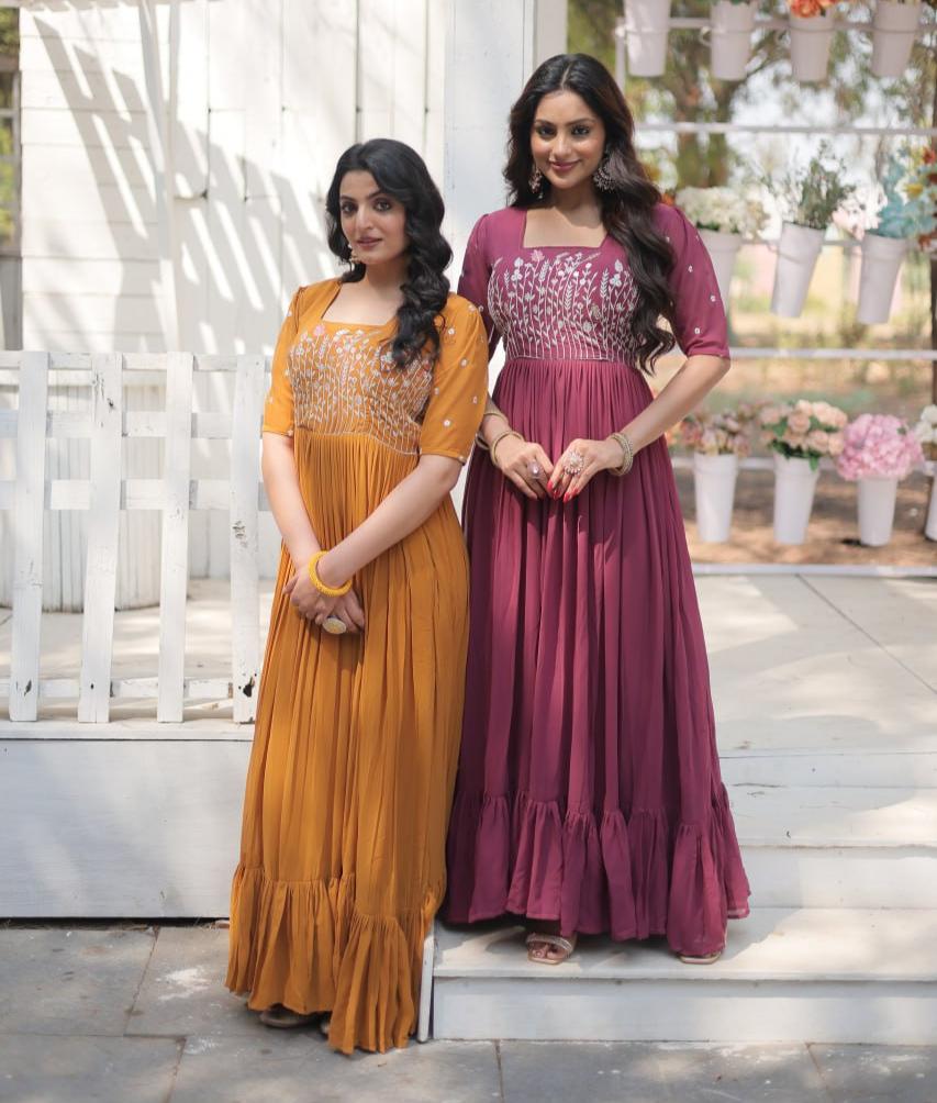 Glorious Faux Georgette Sequins Thread Worked Stitched Gown - Ethnicwish