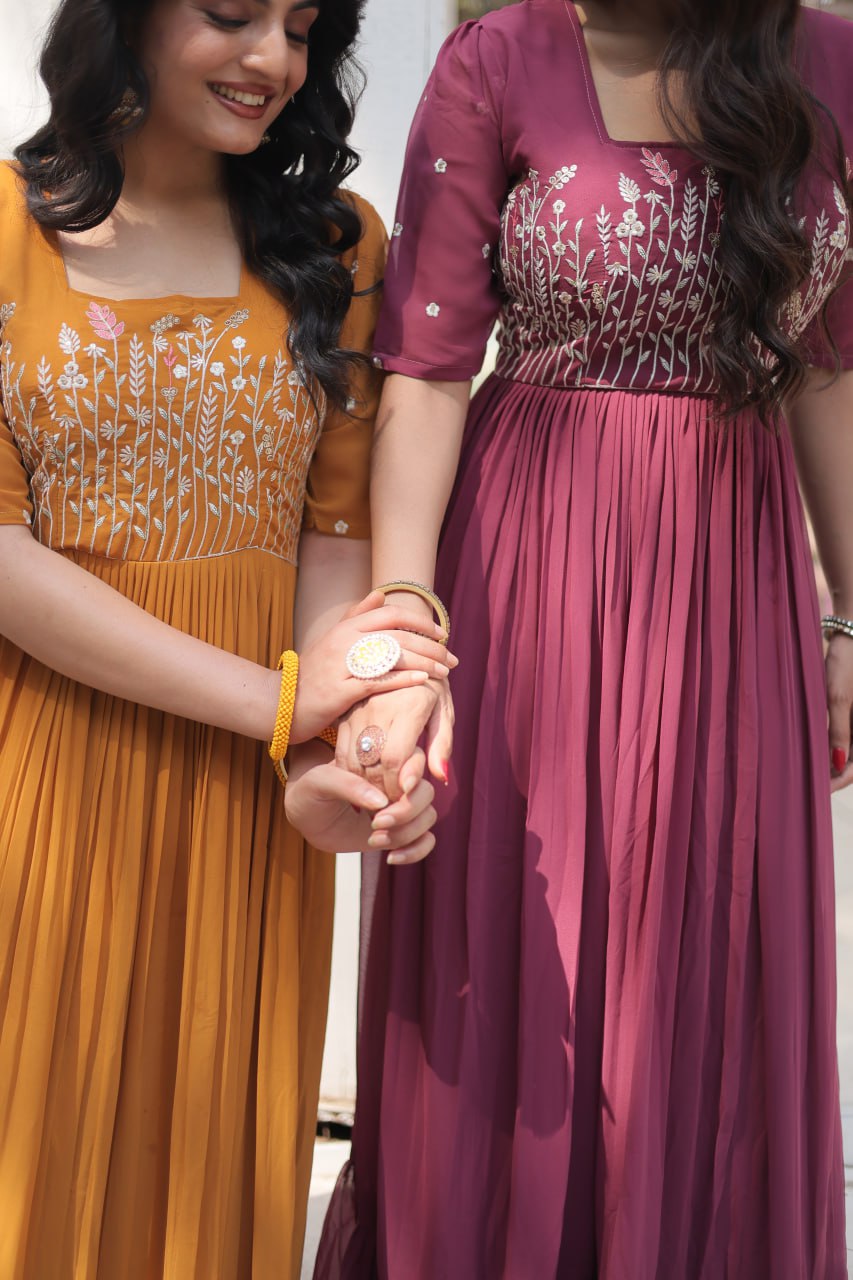 Glorious Faux Georgette Sequins Thread Worked Stitched Gown - Ethnicwish