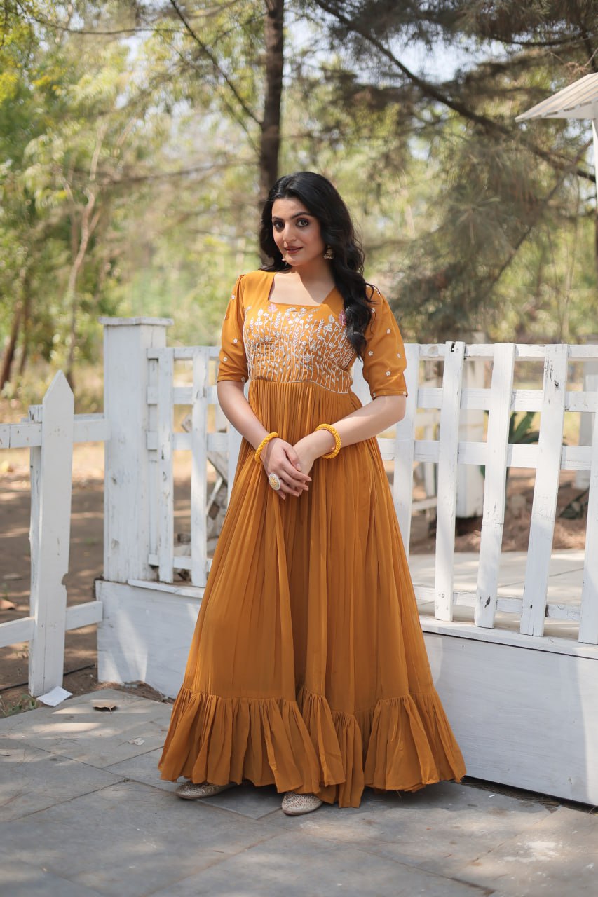 Glorious Faux Georgette Sequins Thread Worked Stitched Gown - Ethnicwish